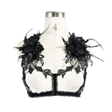 Gothic-Spitzen-Brustgeschirr-Top / Sexy Rose-Rückenfreies Top mit elastischen Trägern