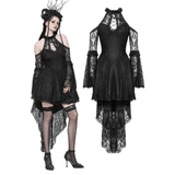 Gothic Lace Dress with Heart Cutouts and Ruffled Details