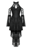Gothic Lace Dress with Heart Cutouts and Ruffled Details