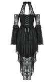 Gothic Lace Dress with Heart Cutouts and Ruffled Details