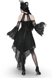 Gothic Lace Dress with Heart Cutouts and Ruffled Details