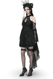 Gothic Lace Dress with Heart Cutouts and Ruffled Details