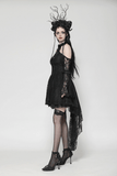 Gothic Lace Dress with Heart Cutouts and Ruffled Details