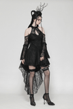 Gothic Lace Dress with Heart Cutouts and Ruffled Details