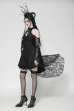 Gothic Lace Dress with Heart Cutouts and Ruffled Details
