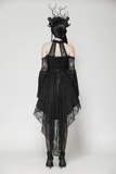 Gothic Lace Dress with Heart Cutouts and Ruffled Details