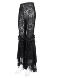 Gothic Lace Flare Pants with Velvet Design and Details