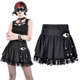 Gothic Lace Frill Mini Skirt with Eerie Doll Accent