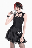 Gothic Lace Frill Mini Skirt with Eerie Doll Accent