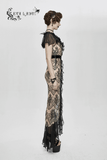 Elegantes langes Gothic-Spitzenkleid / Sexy beiges Kleid mit Rüschensaum