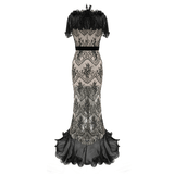 Gothic Lace Long Dress: Elegant Dress with Ruffled Hem