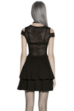 Gothic Lace Mini Dress with Sheer Open Shoulders Details