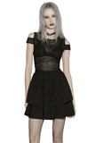 Gothic Lace Mini Dress with Sheer Open Shoulders Details