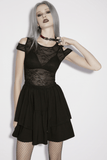 Gothic Lace Mini Dress with Sheer Open Shoulders Details