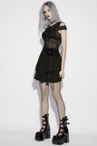 Gothic Lace Mini Dress with Sheer Open Shoulders Details