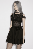 Gothic Lace Mini Dress with Sheer Open Shoulders Details