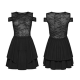 Gothic Lace Mini Dress with Sheer Open Shoulders Details