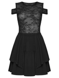 Gothic Lace Mini Dress with Sheer Open Shoulders Details