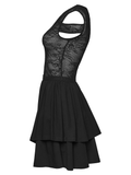 Gothic Lace Mini Dress with Sheer Open Shoulders Details