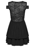 Gothic Lace Mini Dress with Sheer Open Shoulders Details