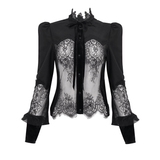 Gothic Lace Puff Sleeve Blouse: Women's Sheer Black Shirt