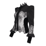 Gothic Lace Puff Sleeve Blouse: Women's Sheer Black Shirt