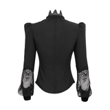 Gothic Lace Puff Sleeve Blouse: Women's Sheer Black Shirt