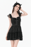 Gothic Lace Ruffle Mini Dress for Lolita Women