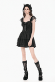 Gothic Lace Ruffle Mini Dress for Lolita Women