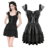 Gothic Lace Ruffle Mini Dress for Lolita Women