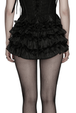 Gothic Lace Ruffle Tiered Shorts with Angled Drawstrings