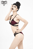 Gothic-Badeanzug-Set mit Spitzenapplikationen / eleganter burgunderroter Bikini mit elastischen Trägern