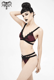 Gothic-Badeanzug-Set mit Spitzenapplikationen / eleganter burgunderroter Bikini mit elastischen Trägern