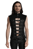 Gothic Lace-Up Back Vest with Bold Buckle Strap Detail