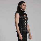 Gothic Lace-Up Back Vest with Bold Buckle Strap Detail