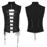 Gothic Lace-Up Back Vest with Bold Buckle Strap Detail