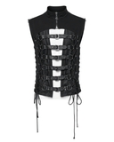 Gothic Lace-Up Back Vest with Bold Buckle Strap Detail