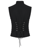 Gothic Lace-Up Back Vest with Bold Buckle Strap Detail