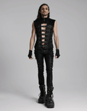 Gothic Lace-Up Back Vest with Bold Buckle Strap Detail