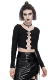 Gothic Lace-Up Black Crop Top With Sexy Cut-Outs