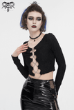 Gothic Lace-Up Black Crop Top With Sexy Cut-Outs