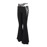 Gothic Lace-Up Flared Pants: Women's Sexy Black Trousers