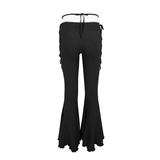 Gothic Lace-Up Flared Pants: Women's Sexy Black Trousers