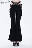 Gothic Lace-Up Flared Pants: Women's Sexy Black Trousers