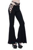 Gothic Lace-Up Flared Pants: Women's Sexy Black Trousers