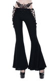 Gothic Lace-Up Flared Pants: Women's Sexy Black Trousers