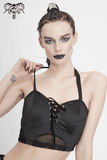 Schwarzes Gothic-Bikinioberteil mit Schnürung am Ausschnitt / Strandmode für Damen / Alternative Mode