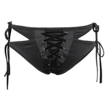 Gothic Lace-Up Swim Trunks Bikini Bottoms with Side Ribbons