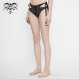 Gothic Lace-Up Swim Trunks Bikini Bottoms with Side Ribbons