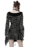 Gothic Lace-Up Top with Shredded Details and Bell Sleeves